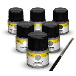 Acrylic Colour Set ”Civil Aircraft” 6 x 12 ml + Brush - Heller 9401