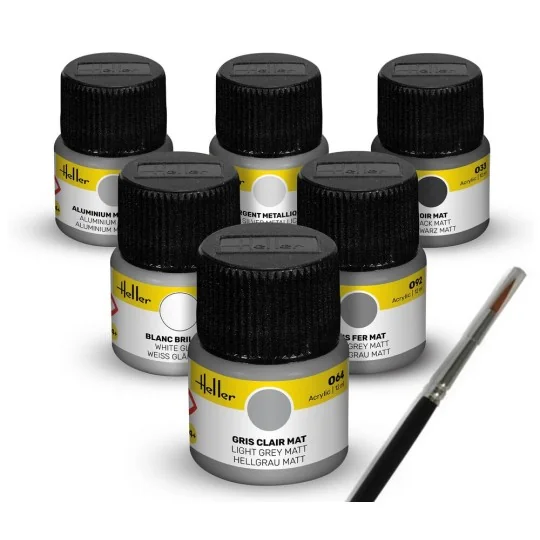 Acrylic Colour Set ”Civil Aircraft” 6 x 12 ml + Brush - Heller 9401