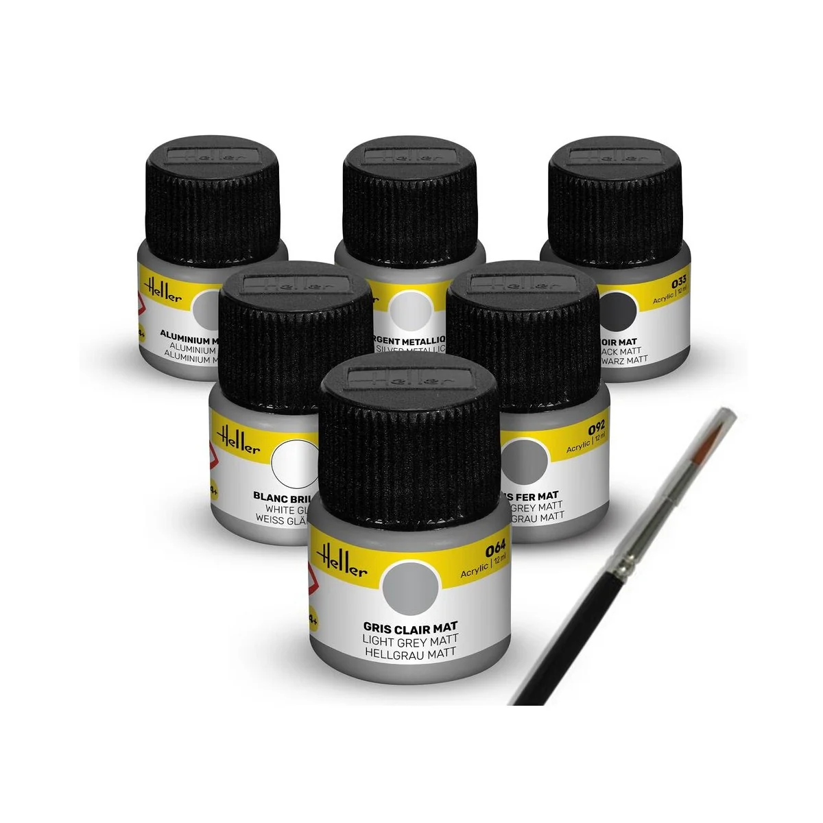 Acrylic Colour Set ”Civil Aircraft” 6 x 12 ml + Brush - Heller 9401