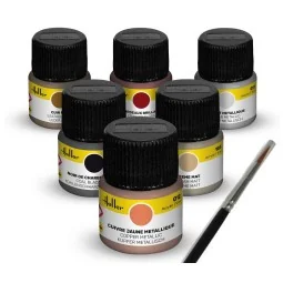Acrylic Colour Set ”Oldtimer” 6 x 12 ml + Brush - Heller 9404