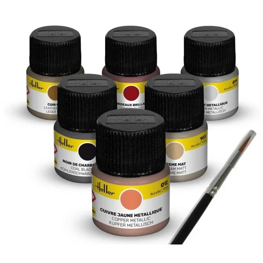 Acrylic Colour Set ”Oldtimer” 6 x 12 ml + Brush - Heller 9404