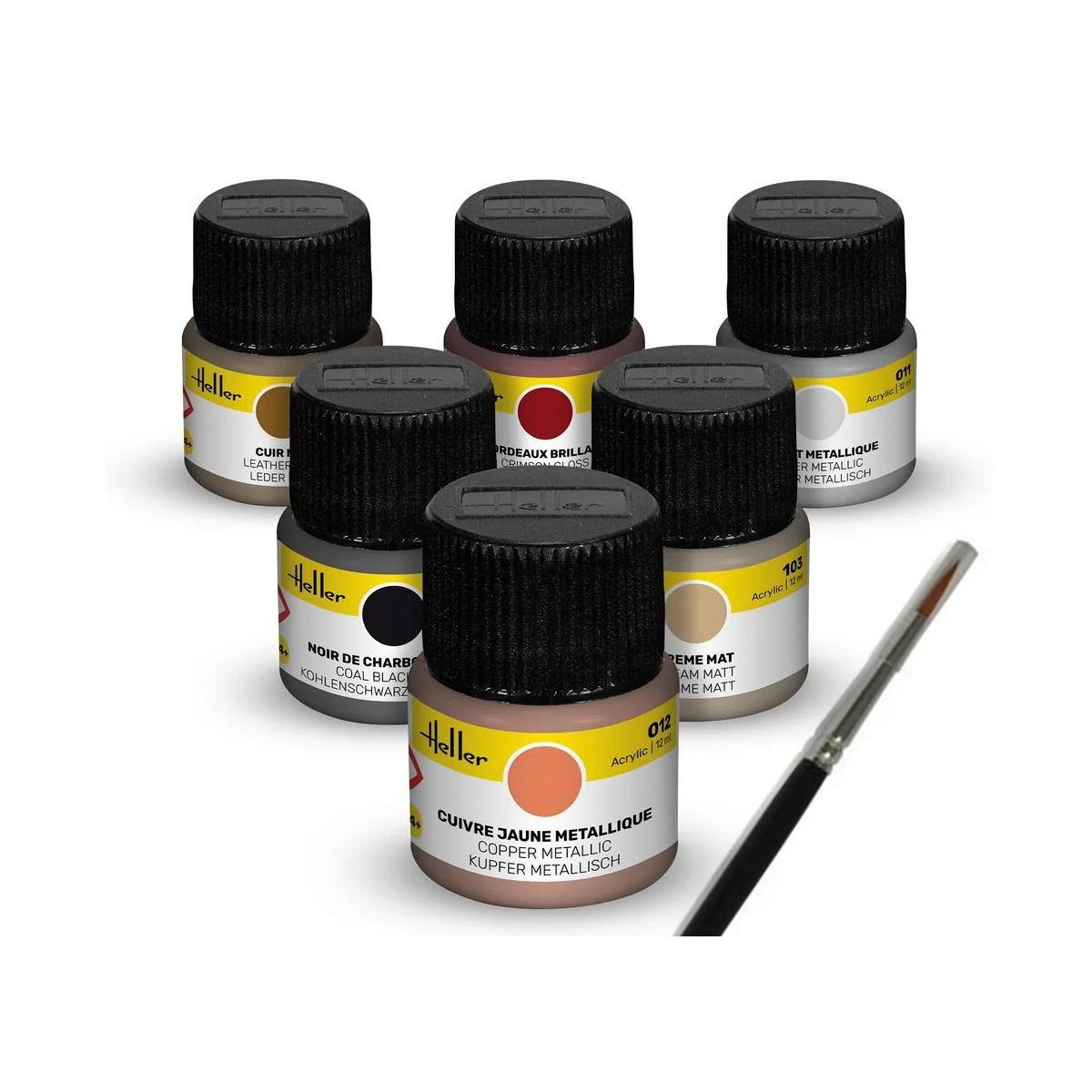 Acrylic Colour Set ”Oldtimer” 6 x 12 ml + Brush - Heller 9404