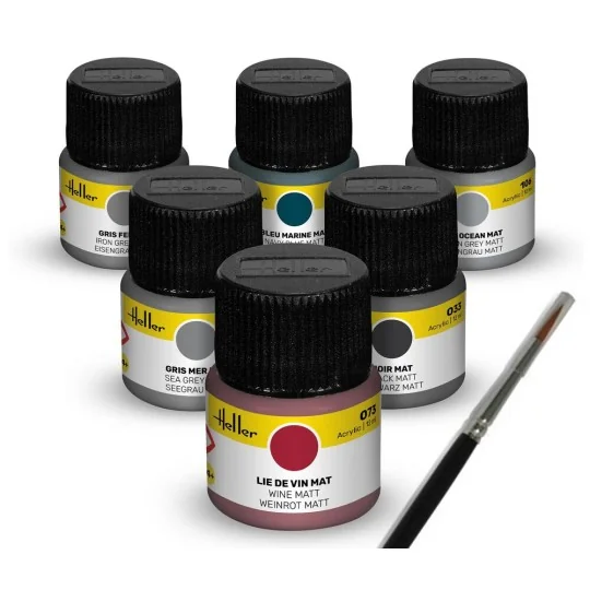 Acrylic Colour Set ”Navy” 6 x 12 ml + Brush - Heller 9405