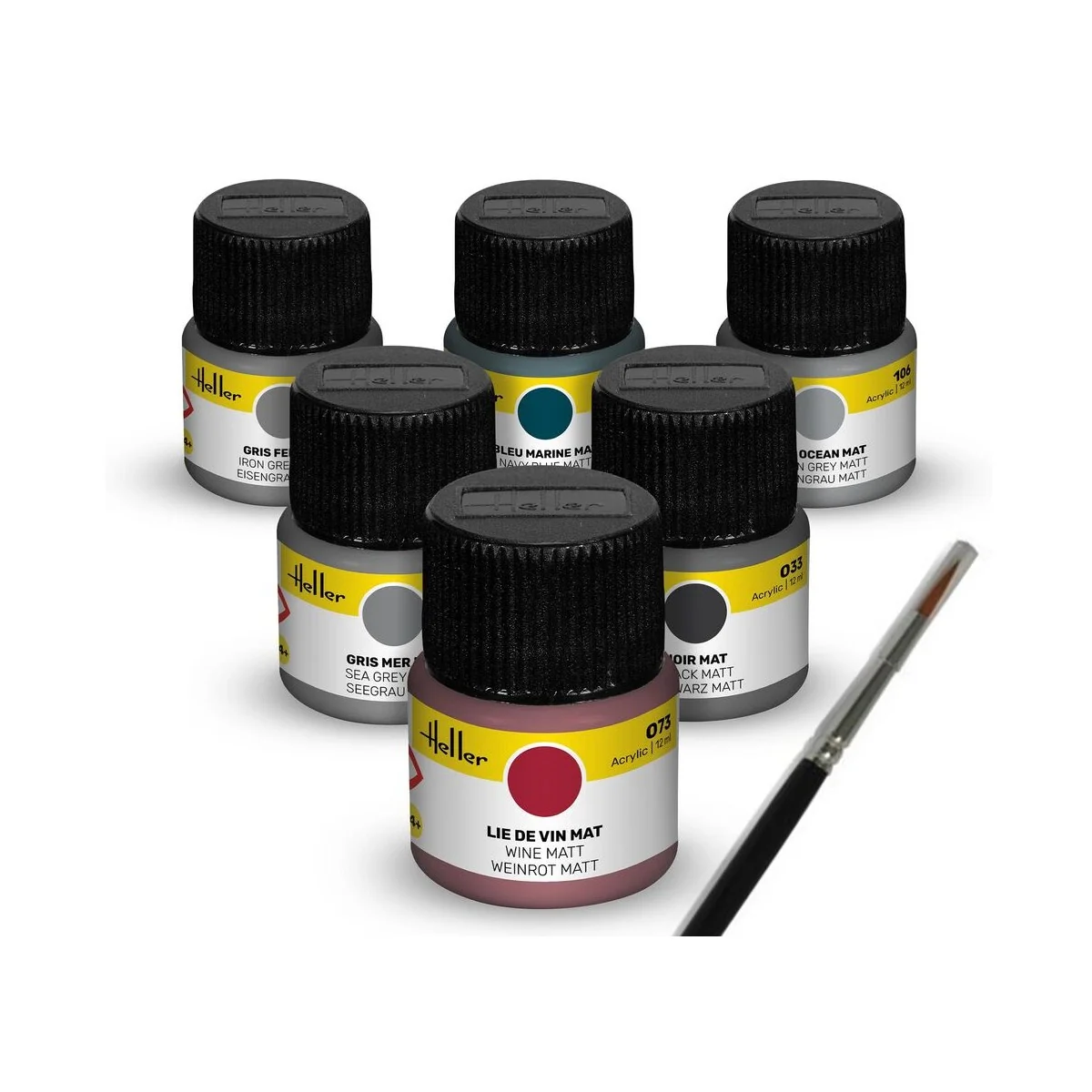 Acrylic Colour Set ”Navy” 6 x 12 ml + Brush - Heller 9405