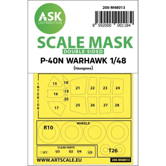 Curtiss P-40N Warhawk double-sided painting mask for Hasegawa / Hob...