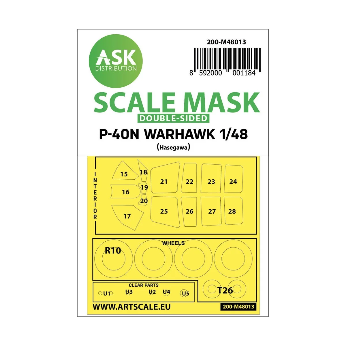 Curtiss P-40N Warhawk double-sided painting mask for Hasegawa / Hob...