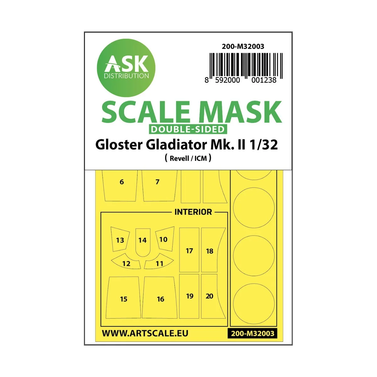 Gloster Gladiator Mk.II double-sided painting mask for Revell / ICM...