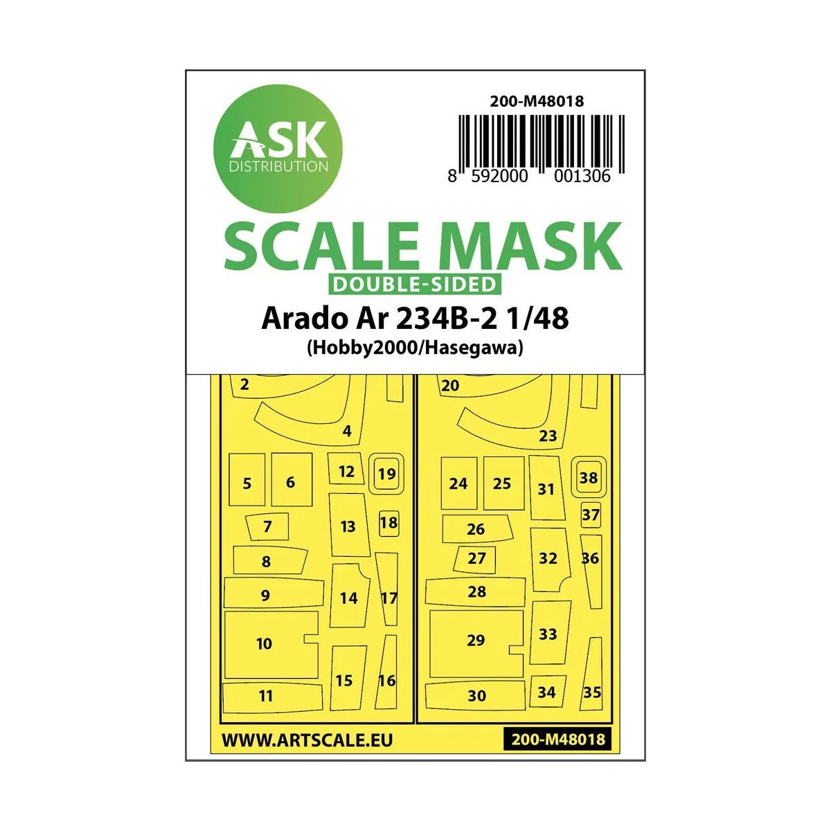 Arado Ar 234B-2 double-sided painting mask for Hasegawa / Hobby2000...