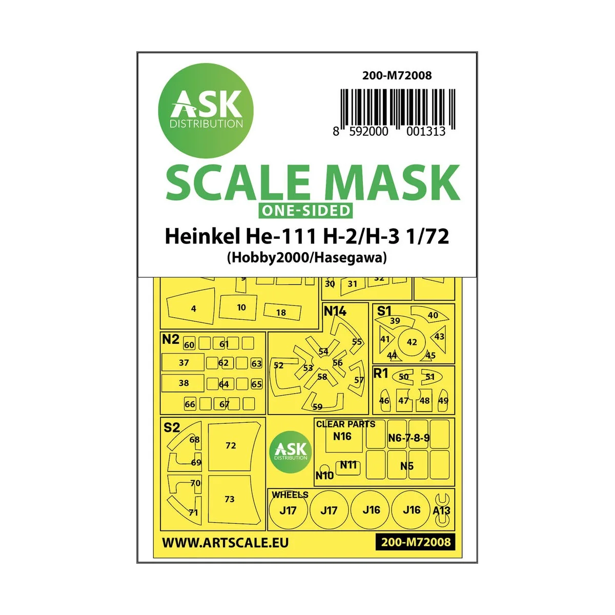 Heinkel He 111H-2/H-3 one-sided painting mask for Hasegawa / Hobby2...