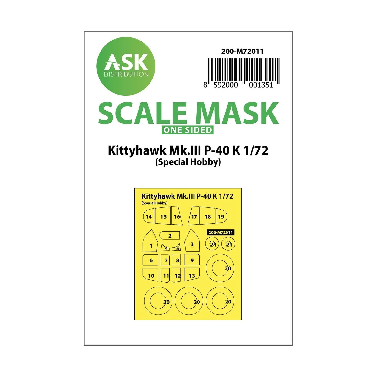 Kittyhawk Mk.III P-40 K one-sided painting mask for Special Hobby, ...