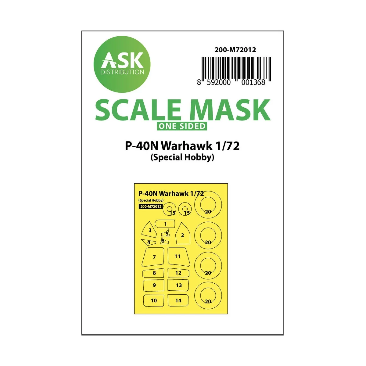 P-40 N Warhawk one-sided painting mask for Special Hobby - Art Scal...