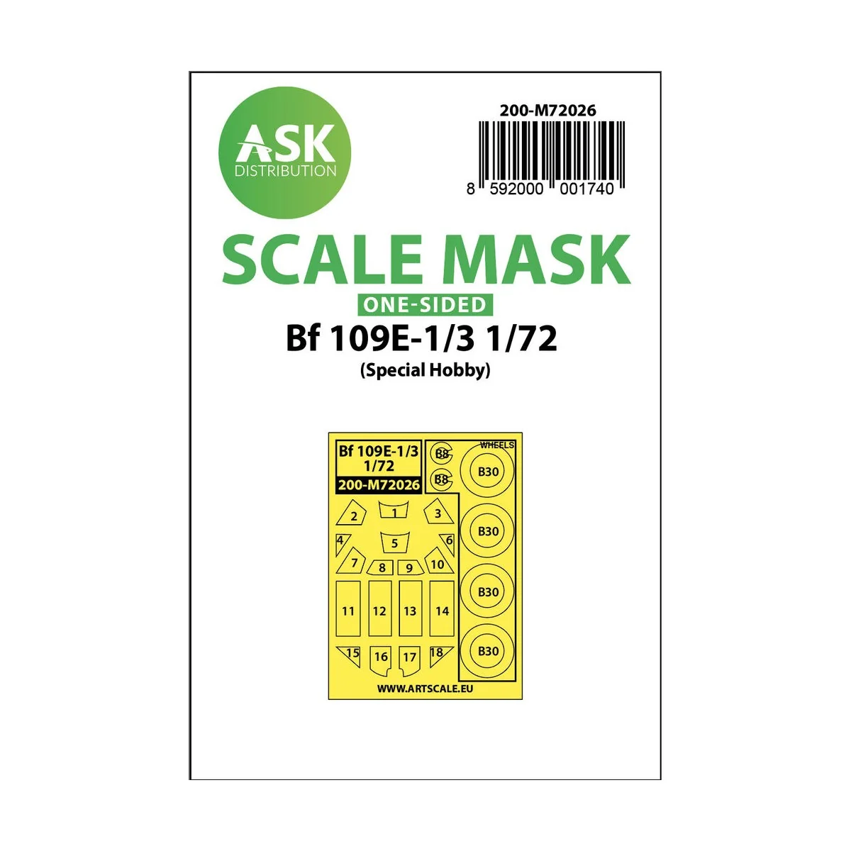 Bf 109E-1/E-3 one-sided painting mask for Special Hobby - Art Scale...