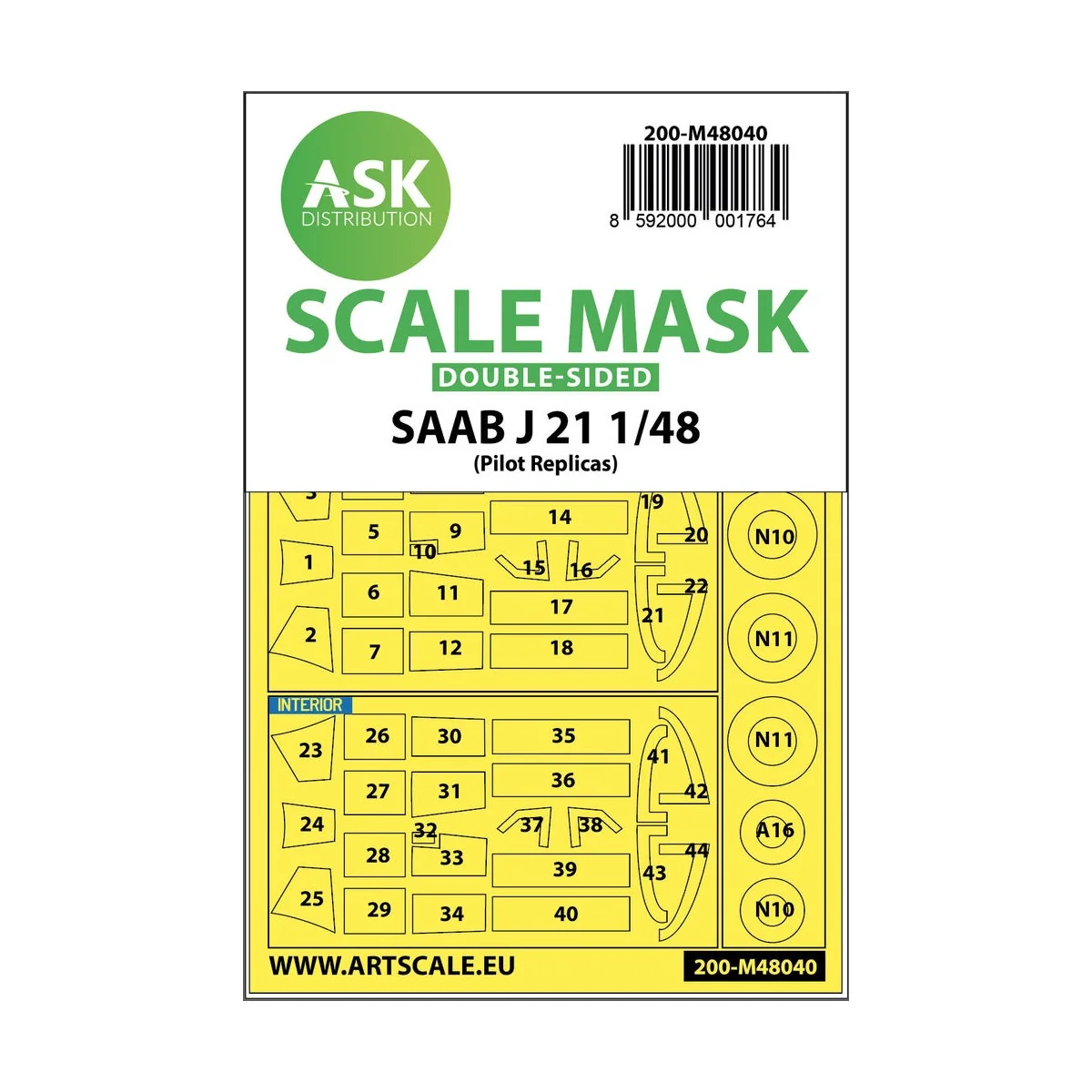 SAAB J21 double-sided painting mask for Pilot Replicas - Art Scale ...