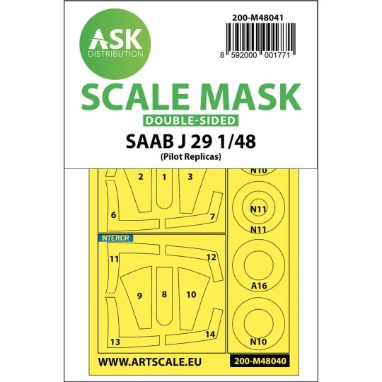 SAAB J29 B double-sided painting mask for Pilot Replicas, 1/48 - Ar...