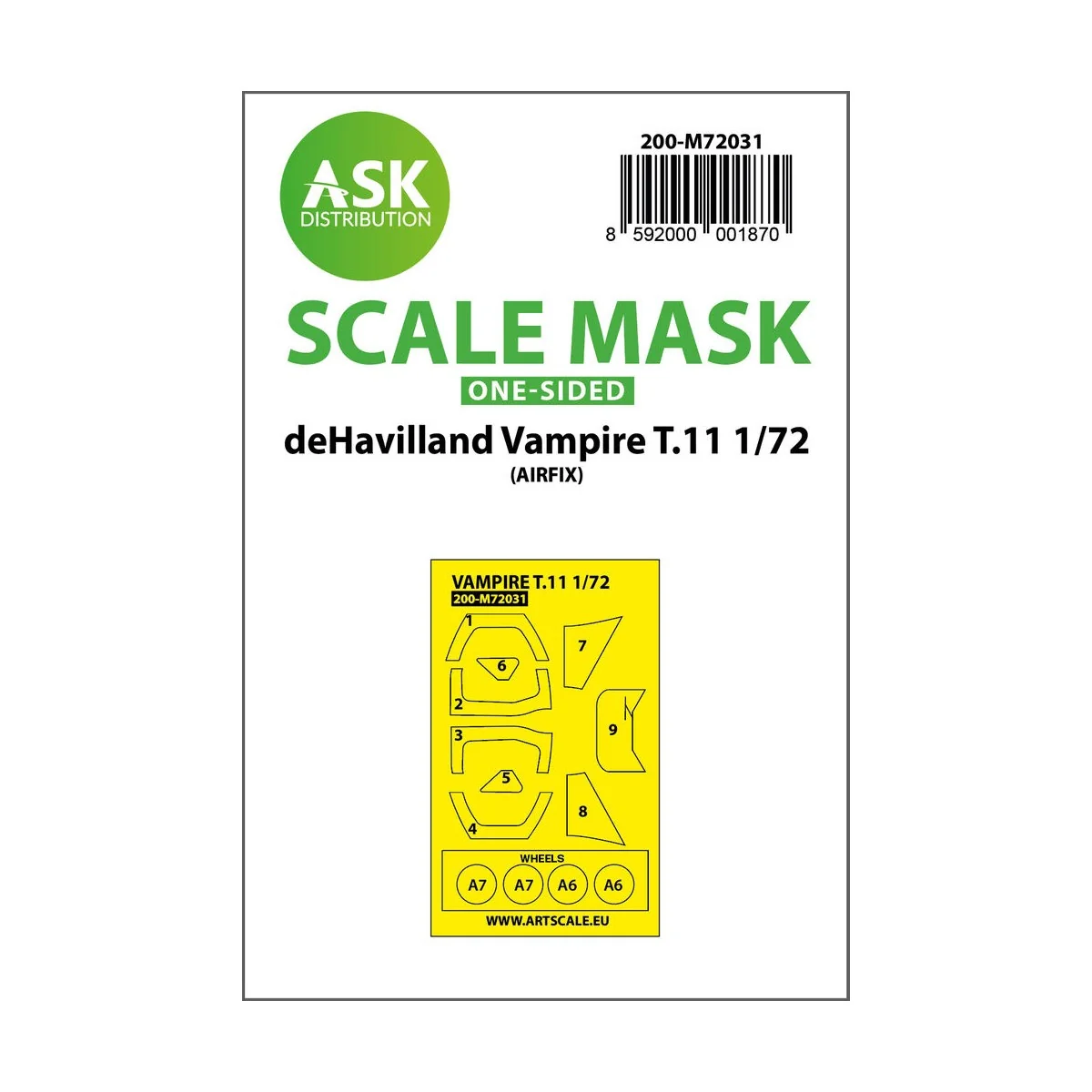 deHavilland Vampire T.11 one-sided painting mask for Airfix, 1/72 -...