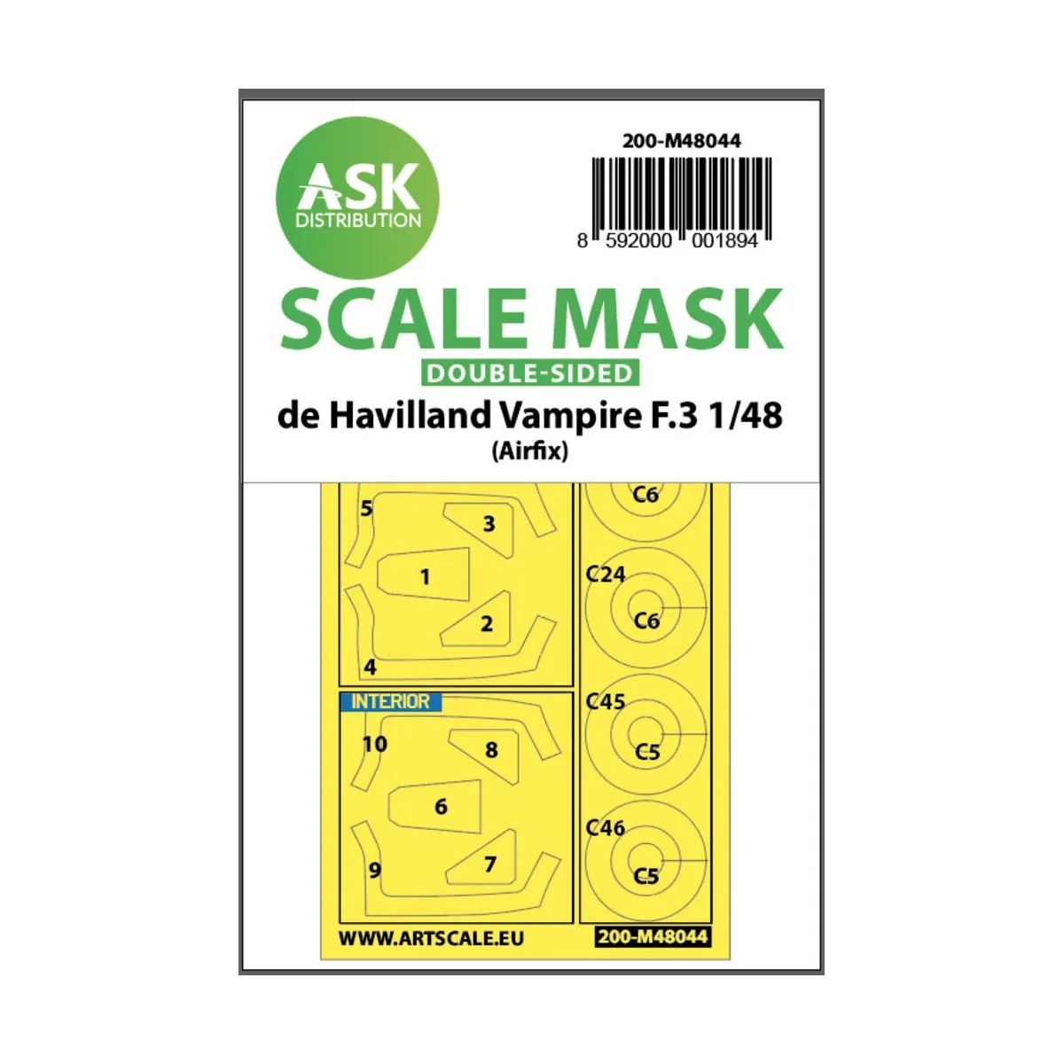 De Havilland Vampire F.3 double-sided painting mask for Airfix - Ar...