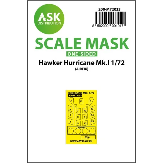 Hawker Hurricane Mk.I one-sided painting mask for Airfix - Art Scal...