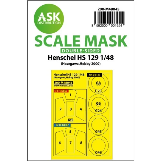 Henschel Hs 129 double-sided painting mask for Hasegawa / Hobby2000...
