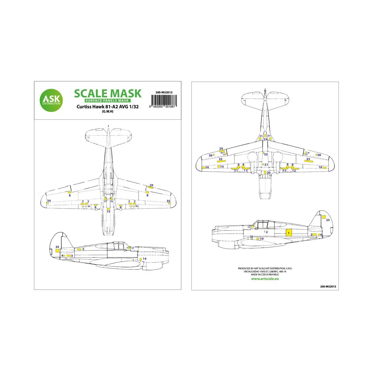 Curtiss Hawk 81-A2 AVG surface panels masks for Great Wall Hobby, 1...