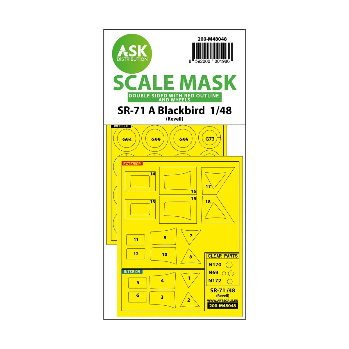 SR-71 A Blackbird double-sided incl red lines mask for Revell, 1/48...
