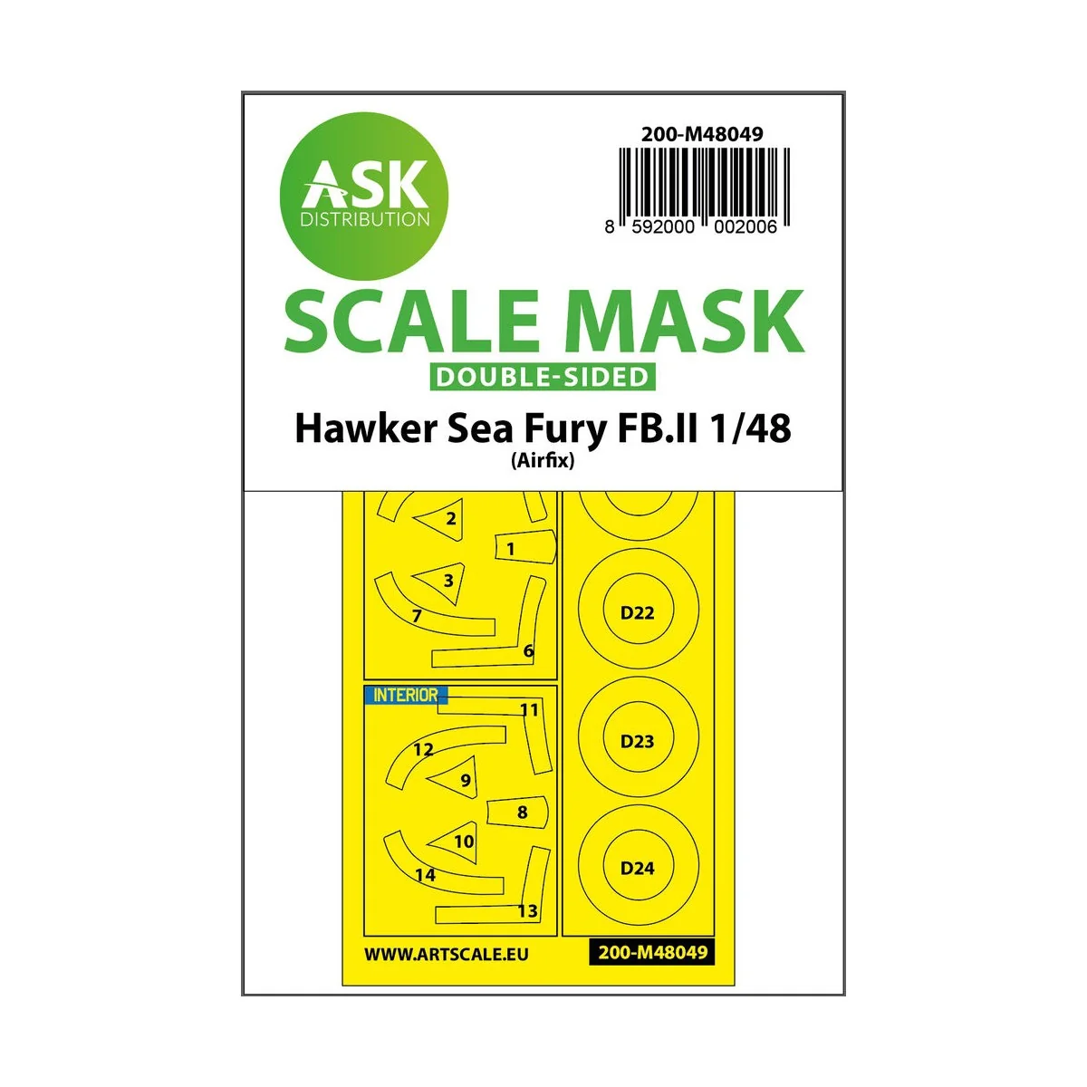 Hawker Sea Fury FB.11 double-sided mask for Airfix, 1/48 - Art Scal...