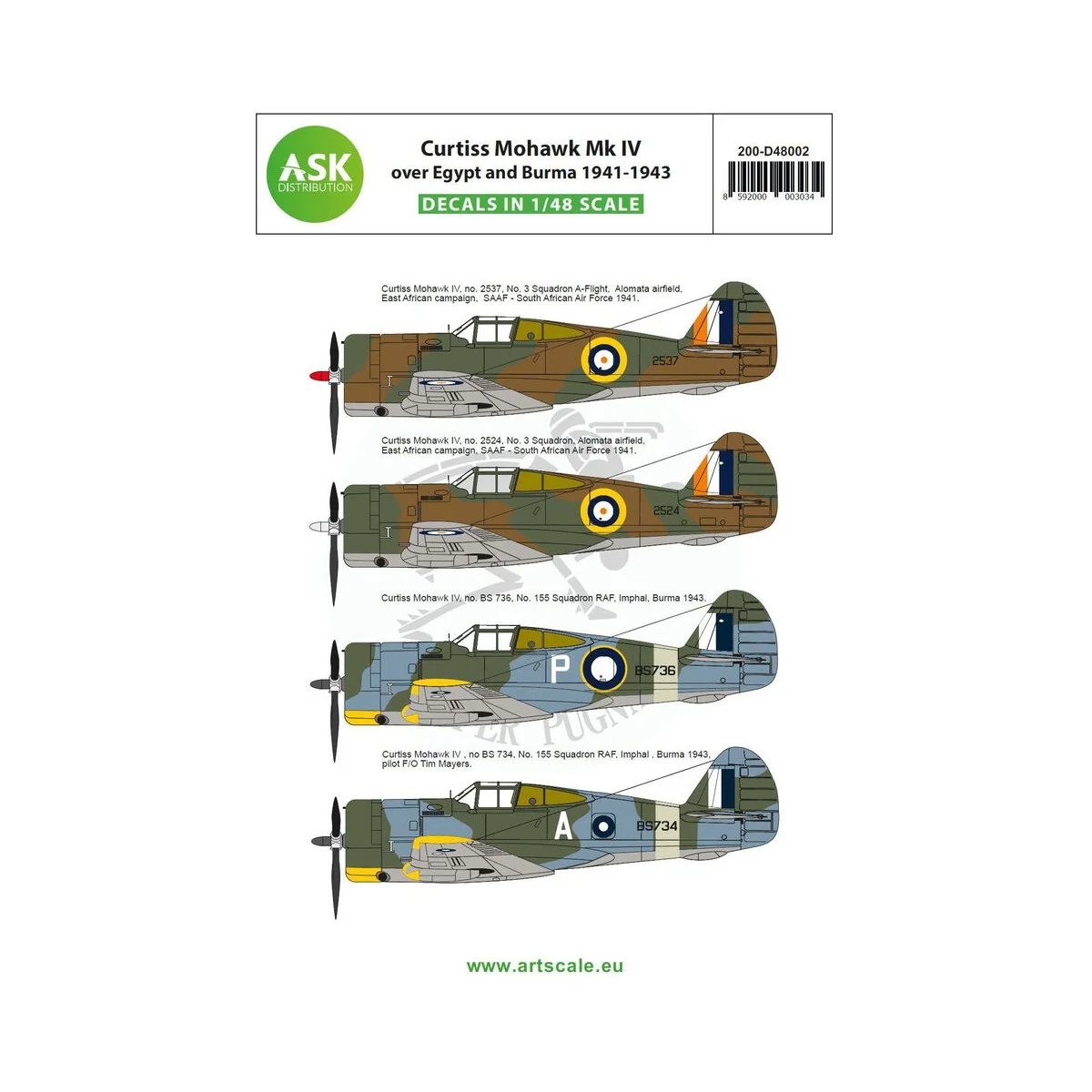 Curtiss Mohawk IV over Egypt and Burma 1941-1943, 1/48 - Art Scale ...