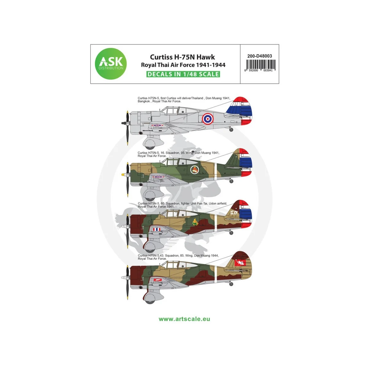 Curtiss H-75N Royal Thai Air Force service 1941-1944, 1/48 - Art Sc...