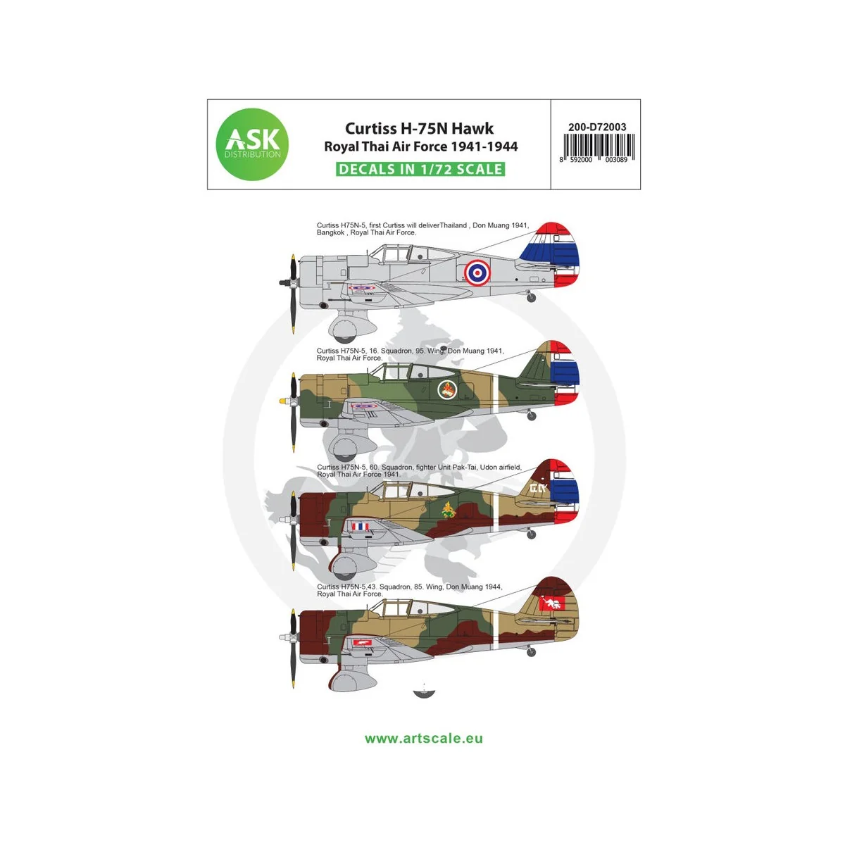 Curtiss H-75N Hawk Royal Thai Air Force 1941-1944, 1/72 - Art Scale... Curtiss H-75N Hawk Royal Thai Air Force 1941-1944, 1/72 - Art Scale...