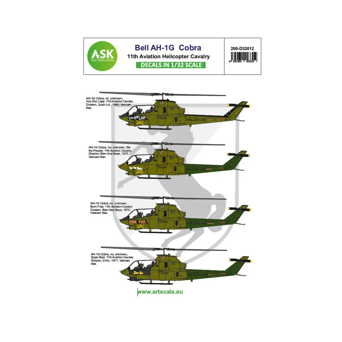 Bell AH-1G Cobra 11th Aviation Helicopter Cavalry, 1/32 - Art Scale... Bell AH-1G Cobra 11th Aviation Helicopter Cavalry, 1/32 - Art Scale...