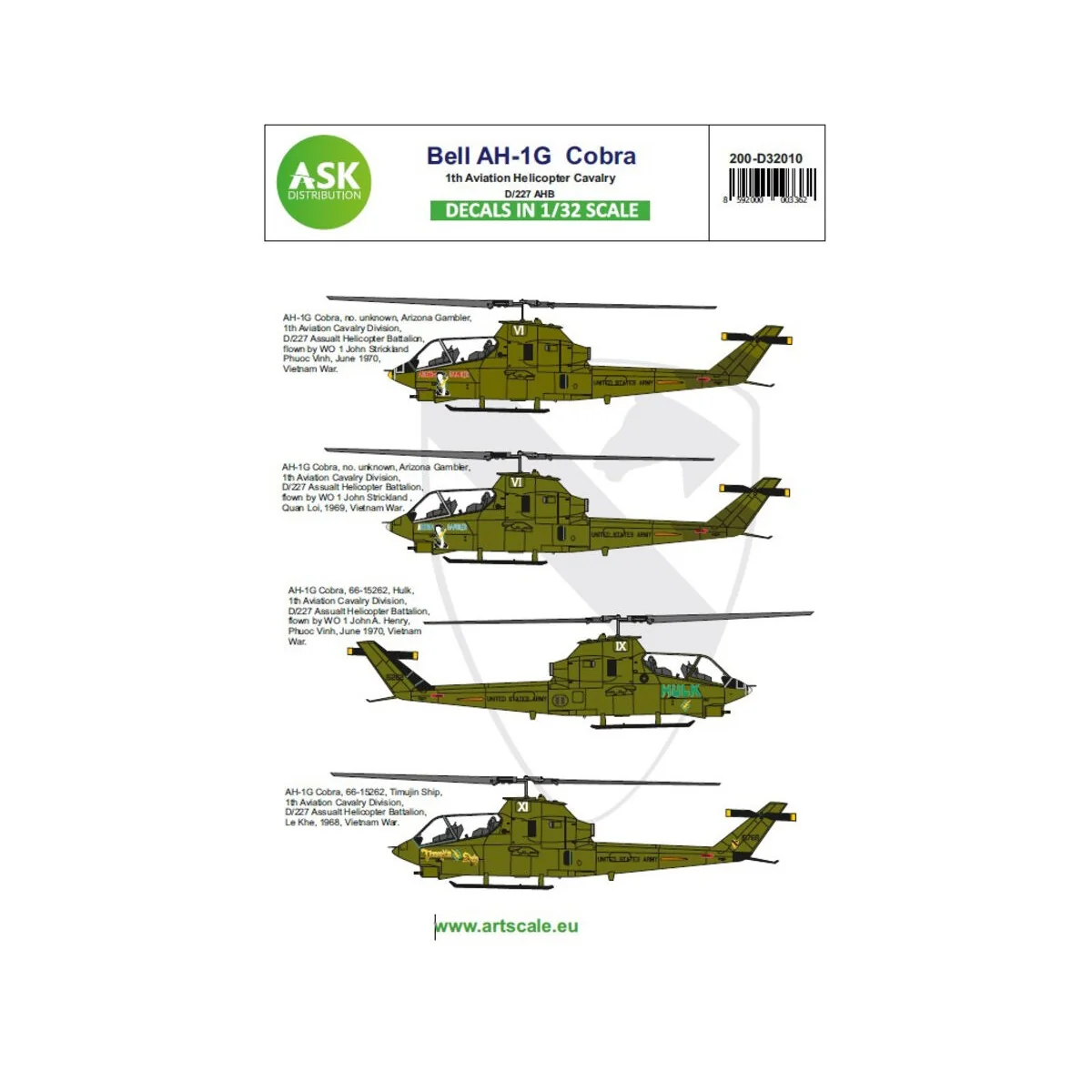 Bell AH-1G Cobra 1th Aviation Helicopter Cavalry D/227 AHB, 1/32 - ... Bell AH-1G Cobra 1th Aviation Helicopter Cavalry D/227 AHB, 1/32 - ...