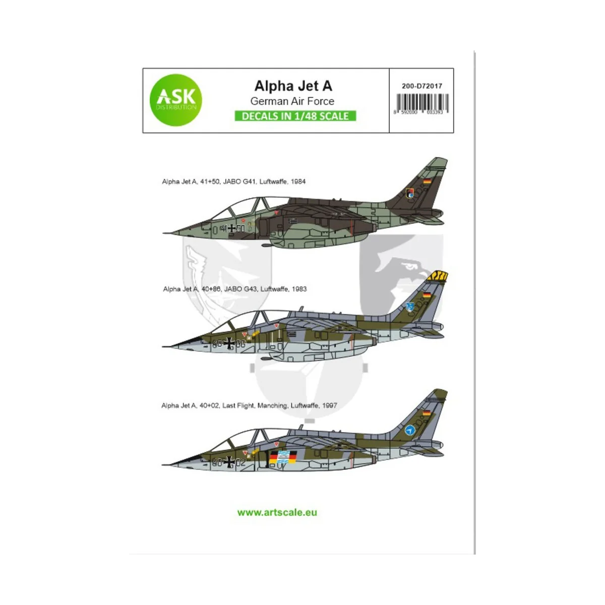 Alpha Jet A Bundeswehr, German Air Force, 1/72 - Art Scale Kit 200-... Alpha Jet A Bundeswehr, German Air Force, 1/72 - Art Scale Kit 200-...