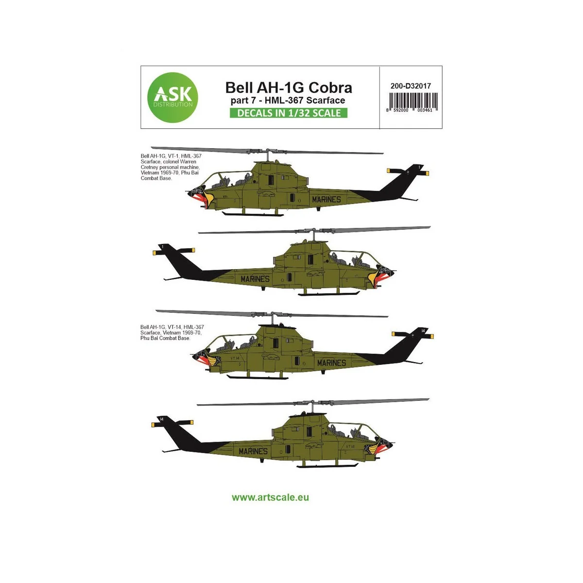 Bell AH-1G Cobra part 7 - HML367 Scarface - Art Scale Kit 200-D32017