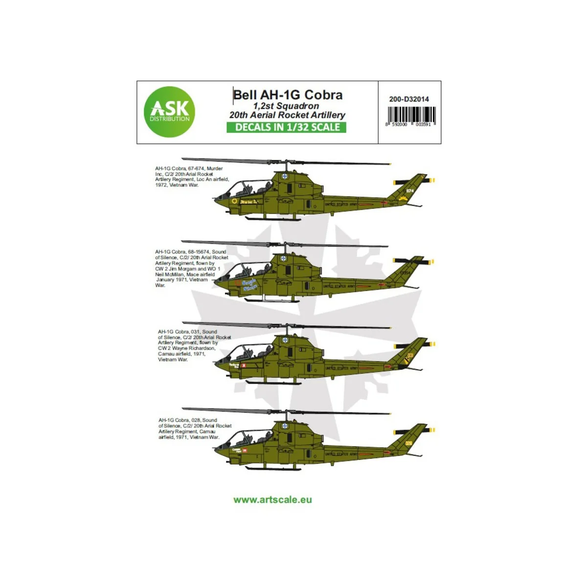 Bell AH-1G Cobra 20th Aerial Rocket artilery part 1 - Art Scale Kit...