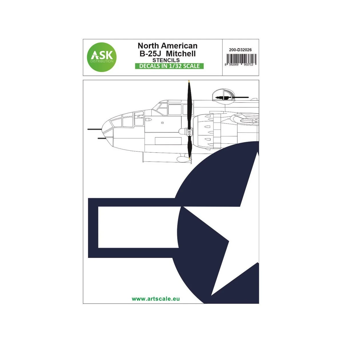 N.A. B-25J Mitchell stencils - Art Scale Kit 200-D32026