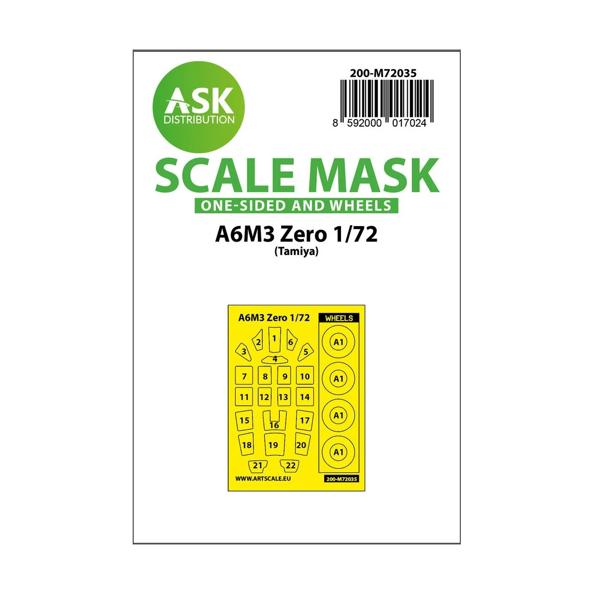 A6M3 Zero one-sided painting mask for Tamiya, 1/72 - Art Scale Kit ...
