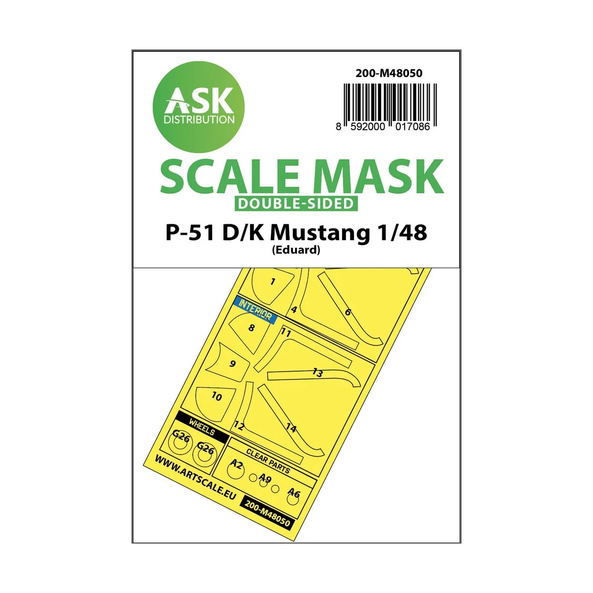 P-51D/K Mustang double-sided mask for Eduard - Art Scale Kit 200-M4...