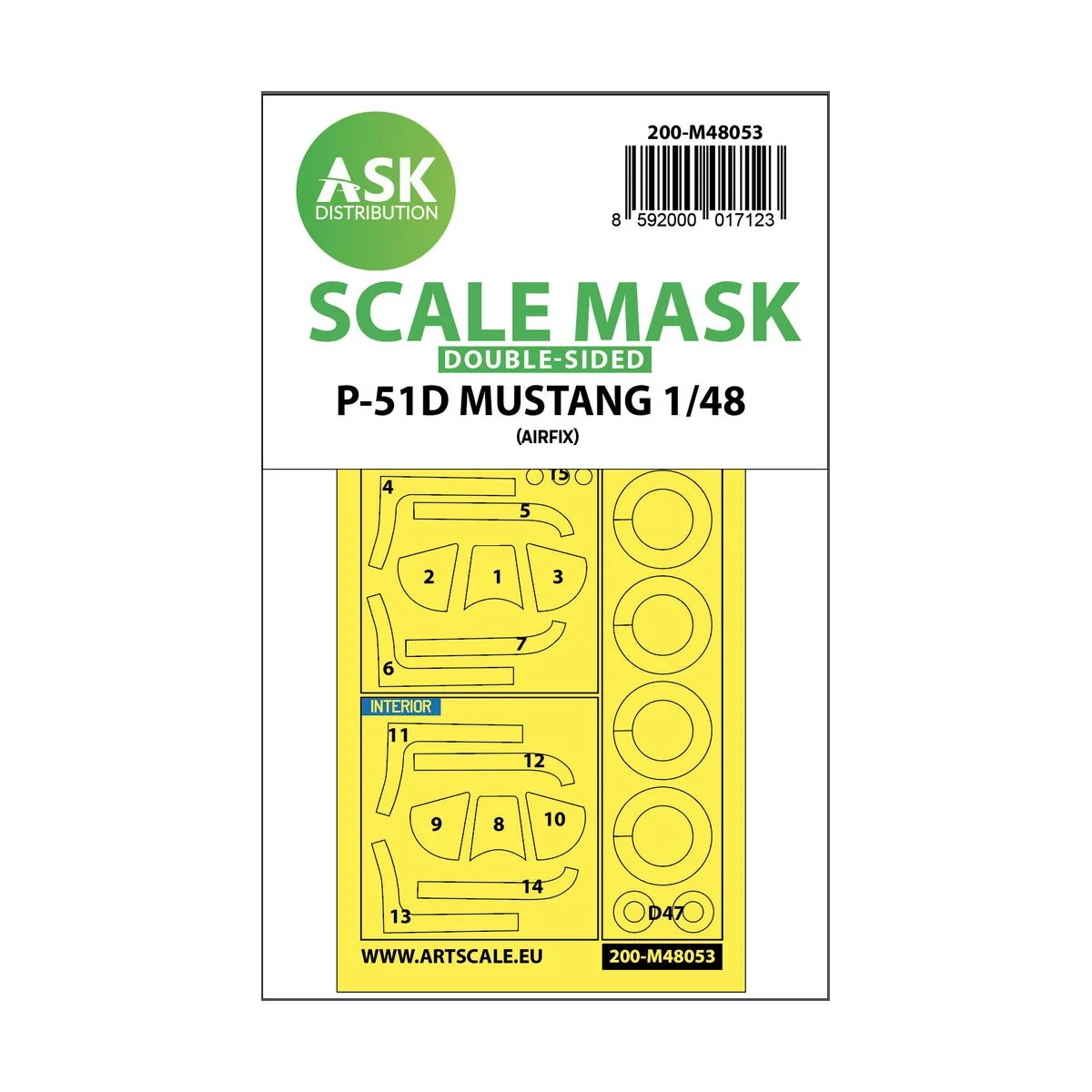 P-51D Mustang double-sided mask for Airfix - Art Scale Kit 200-M48053