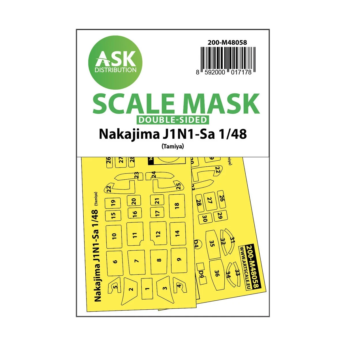Nakajima J1N1-Sa double-sided express mask for Tamiya - Art Scale K...