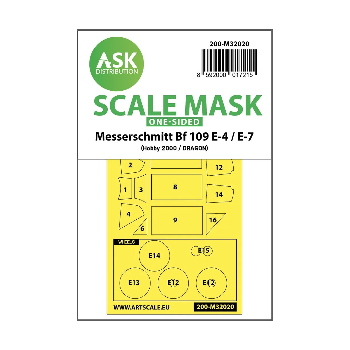 Messerschmitt Bf 109E-4 & E-7 one-sided express masks for Hobby2000...