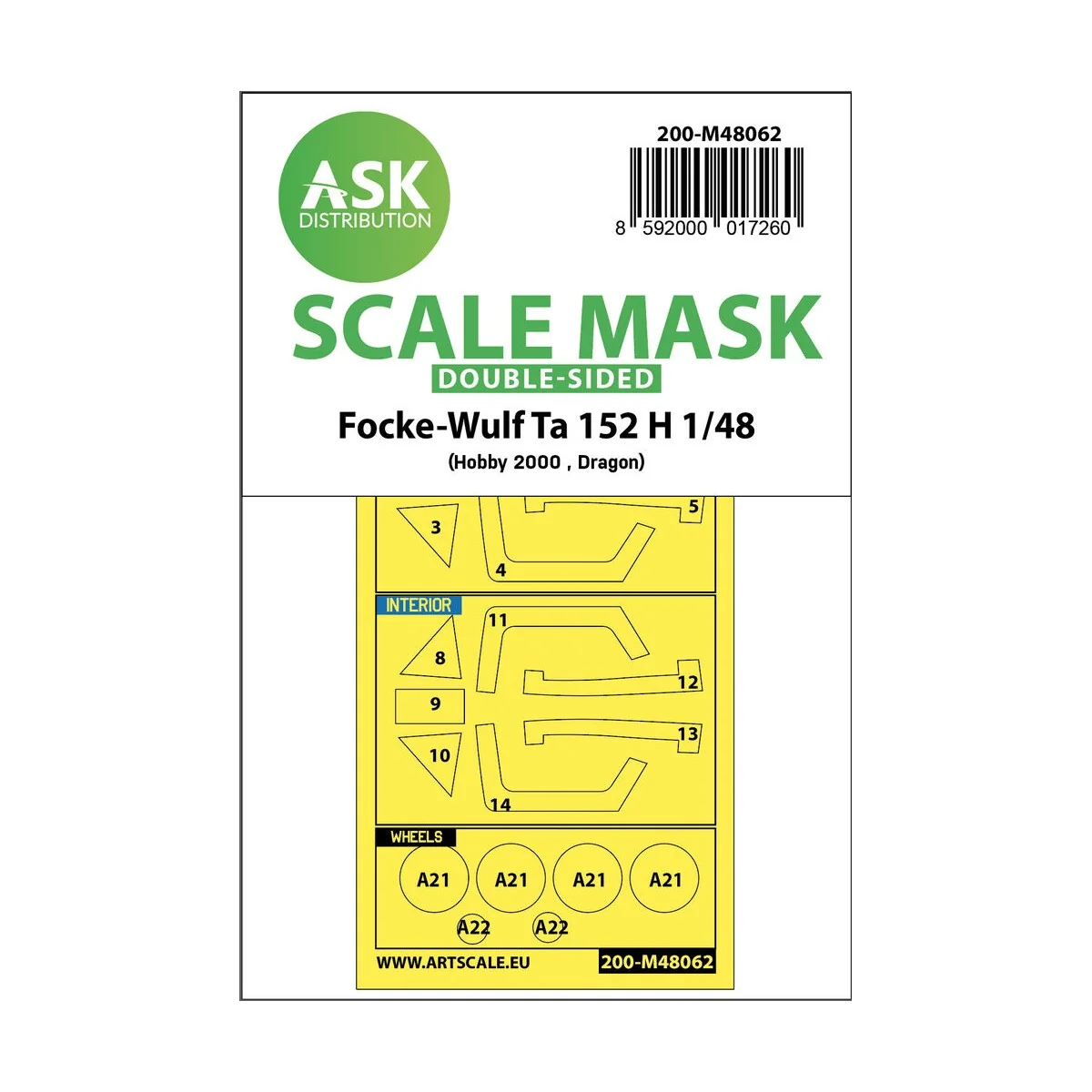 Focke-Wulf Ta 152 H double-sided express mask for Hobby2000 / Drago...