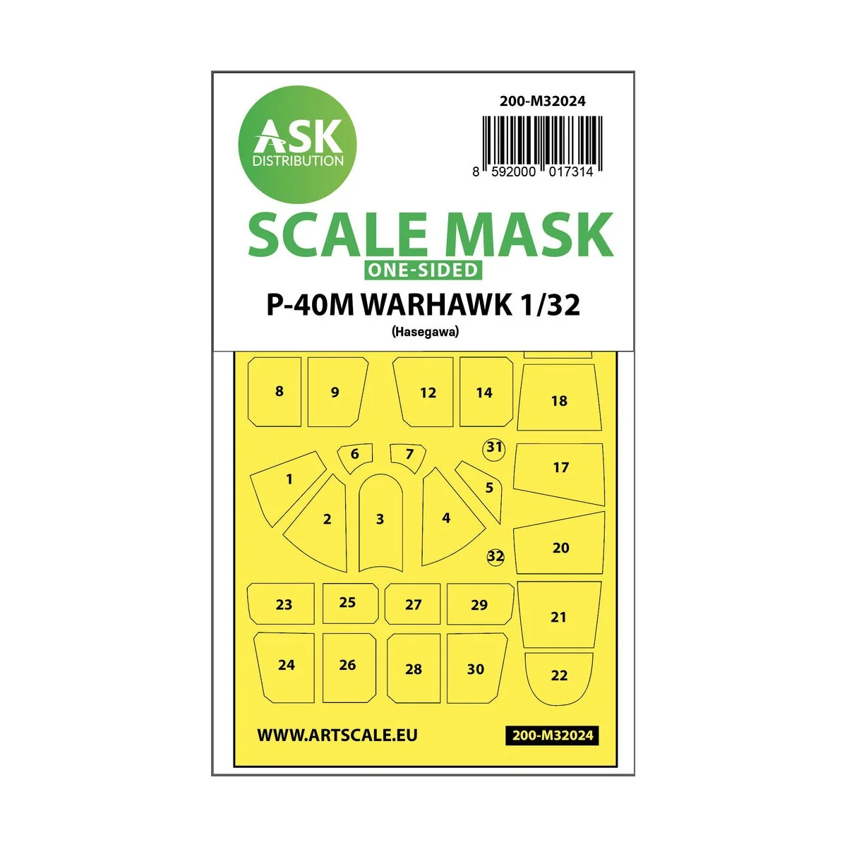 P-40M Warhawk one-sided express masks for Hasegawa, 1/32 - Art Scal...