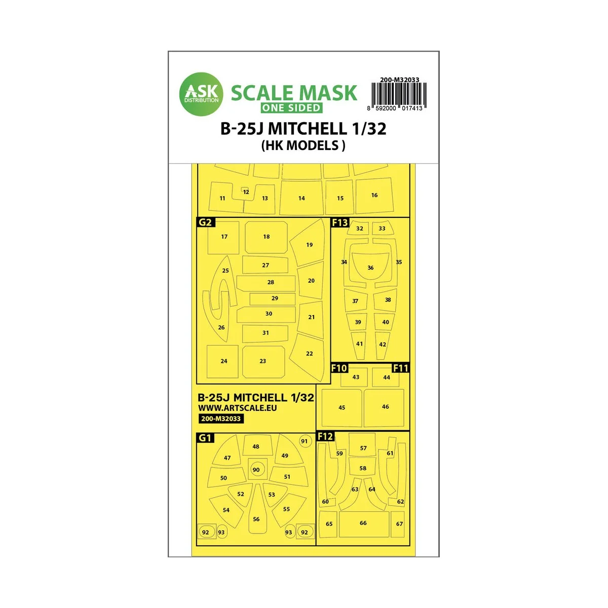 B-25J Mitchell one-sided mask for HK Models, 1/32 - Art Scale Kit 2...