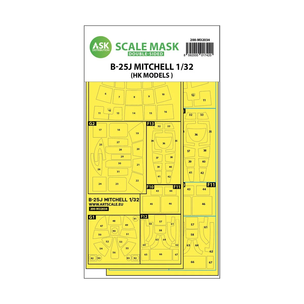 B-25J Mitchell double-sided mask for HK Models, 1/32 - Art Scale Ki...