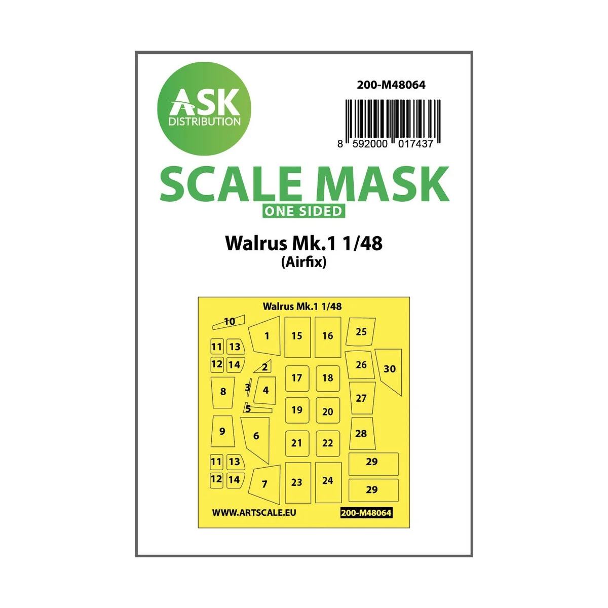 Walrus Mk.1 one-sided mask for Airfix, 1/48 - Art Scale Kit 200-M48064