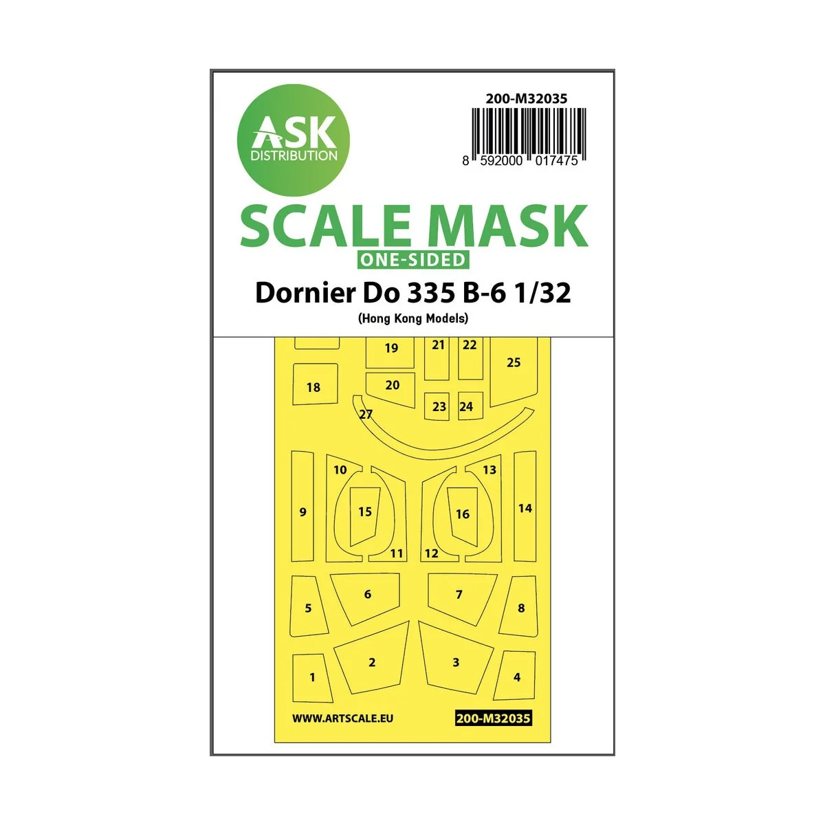 Dornier Do 335B-6 one-sided mask for HK Models - Art Scale Kit 200-...