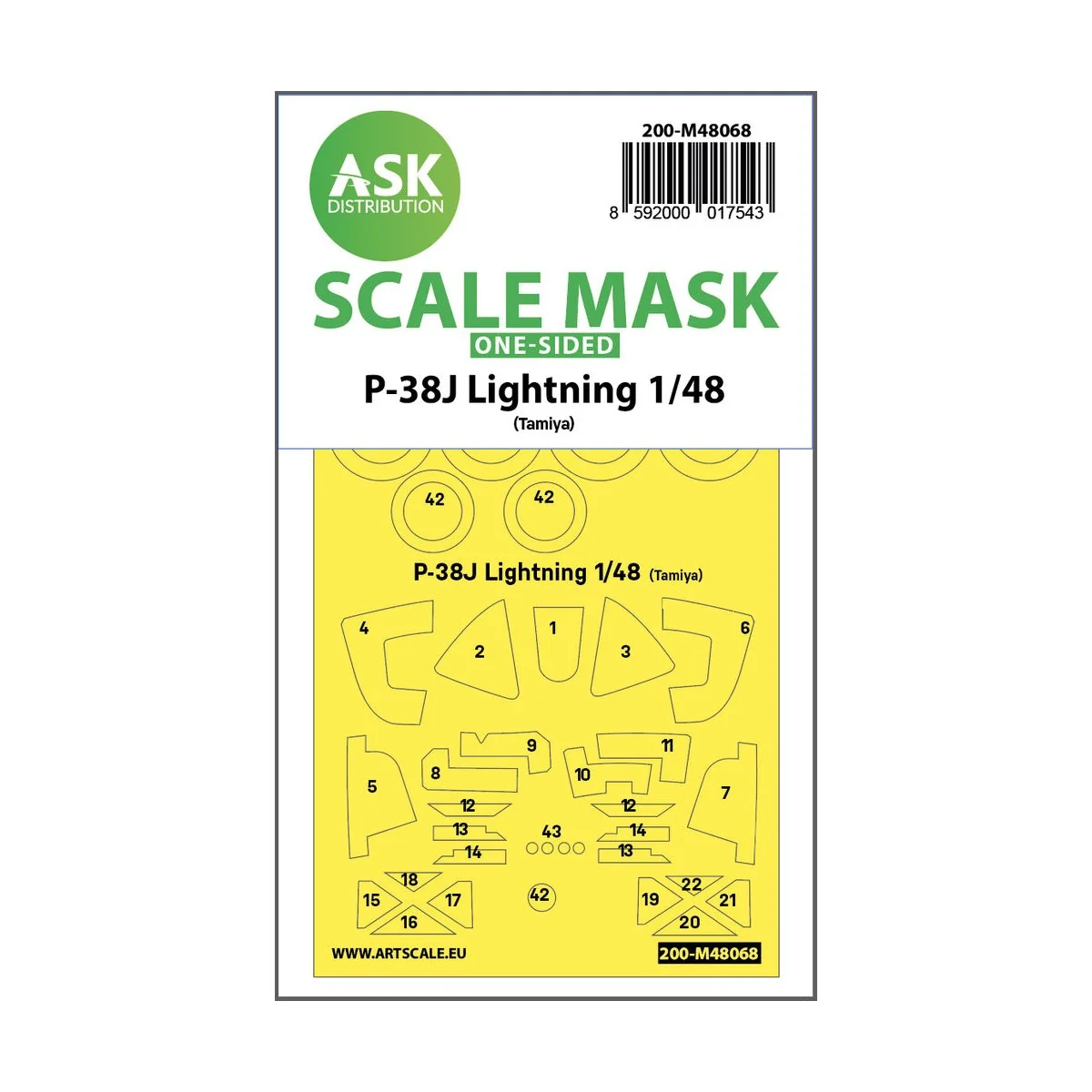 P-38J Lightning one-sided mask for Tamiya - Art Scale Kit 200-M48068