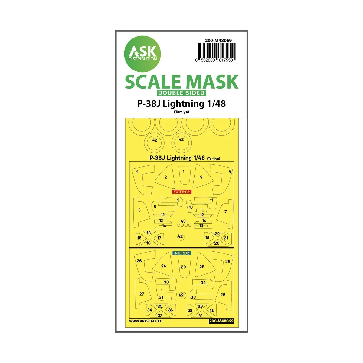 P-38J Lightning double-sided mask for Tamiya, 1/48 - Art Scale Kit ...