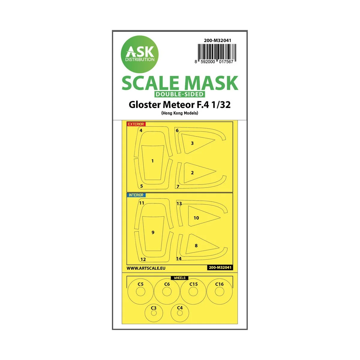 Gloster Meteor F.4 double-sided mask for HK Models, 1/32 - Art Scal...