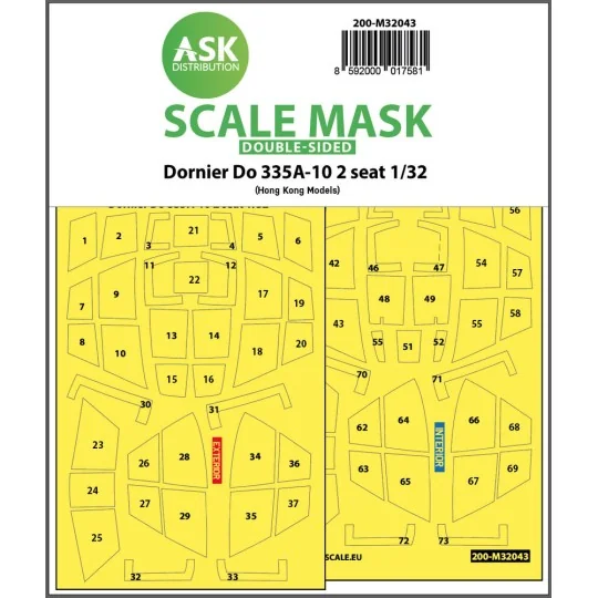 Dornier Do 335A-10 two seater double-sided mask for HK Models, 1/32...