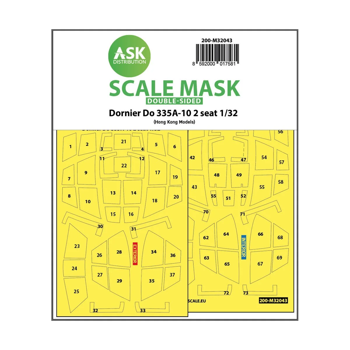 Dornier Do 335A-10 two seater double-sided mask for HK Models, 1/32...